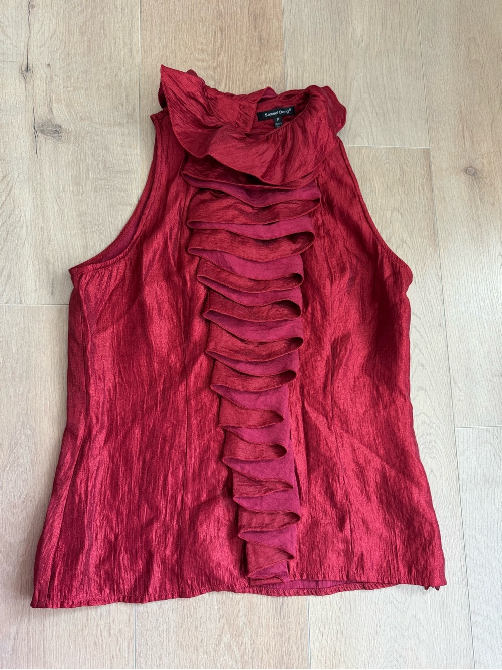 Samuel Dong Crimson Ruffled Sleeveless Camisole